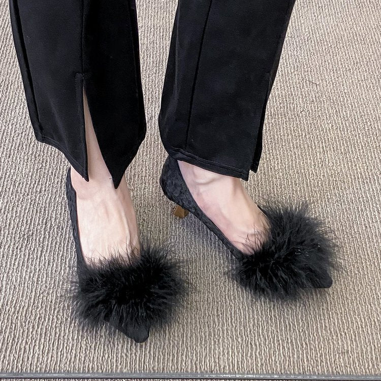 Damen elegante Pumps mit dekorativem Flausche-Akzent EB