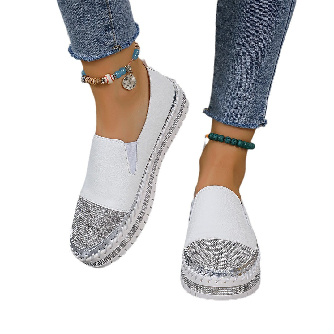 Damen Slip-On Plateau-Slipper mit Strassbesatz, elastischem Einstieg und profilierter Gummisohle EB