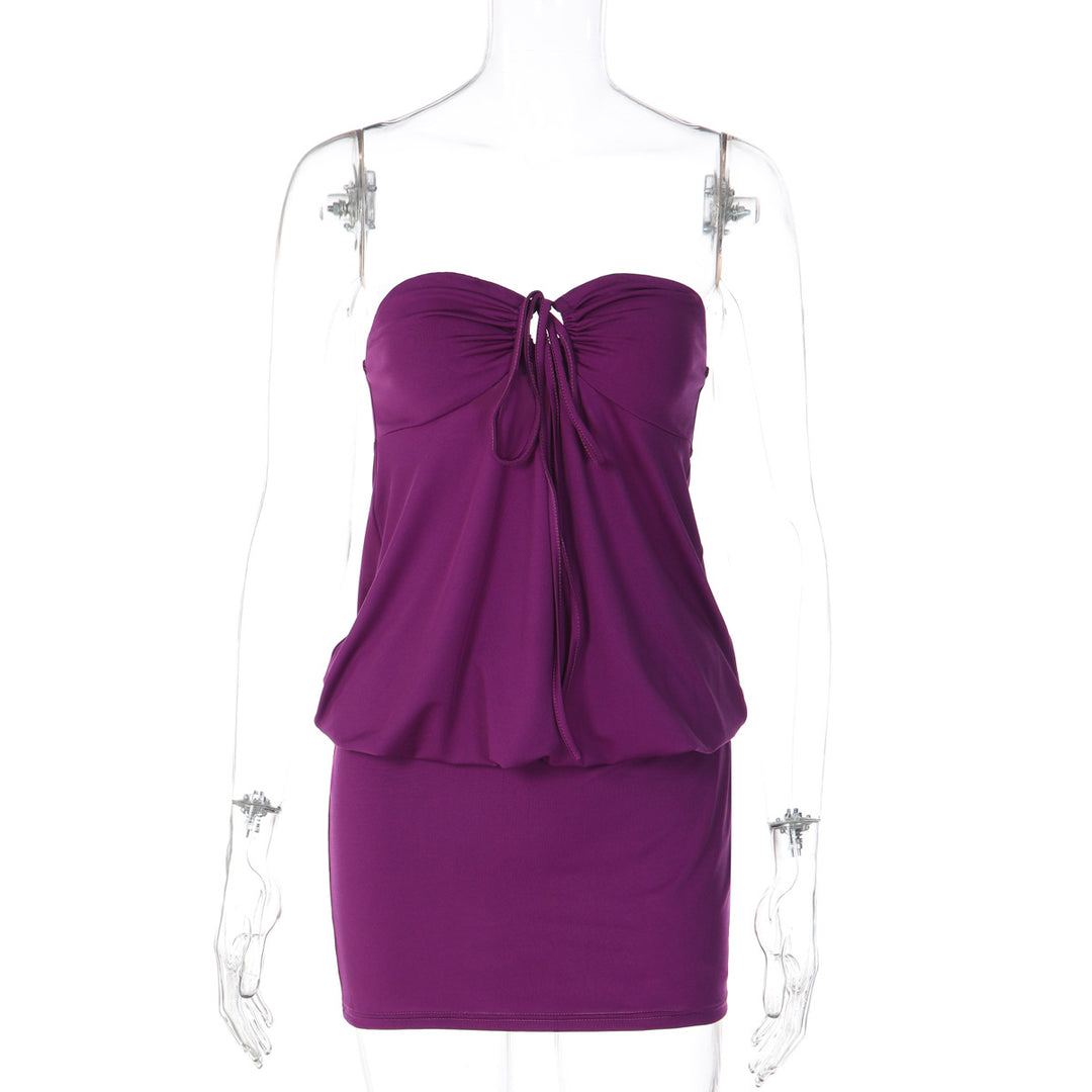 Damen Strapless Strandkleid mit verstellbaren Trägern und Raffungen EB