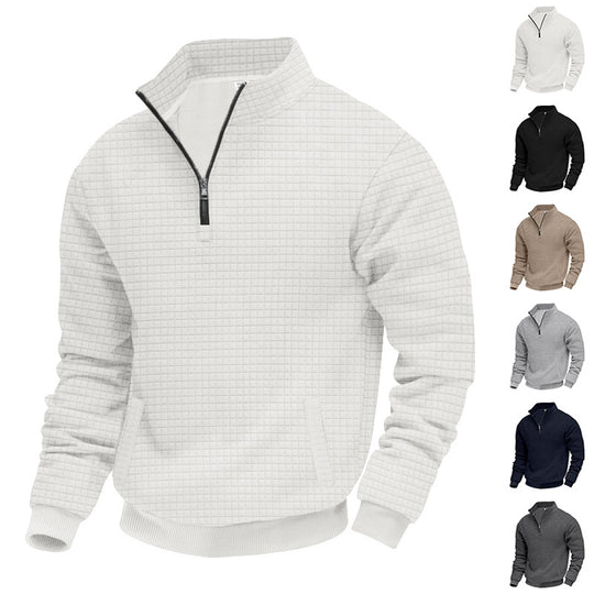 Herren nan Waffelstruktur-Halbzip-Pullover mit Stehkragen und dezenten Eingrifftaschen EB
