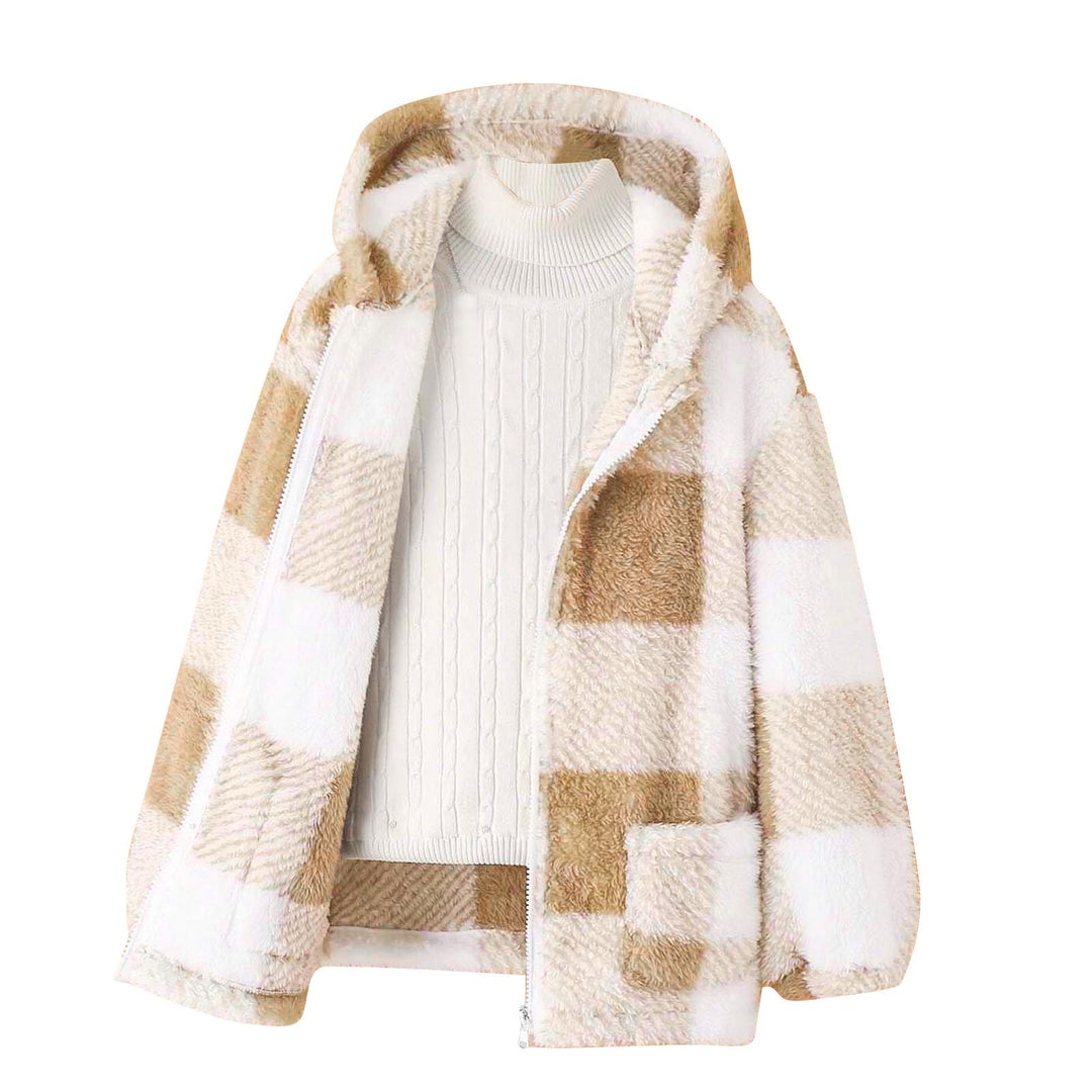 Damen Fleecejacke mit kariertem Muster und praktischen Taschen EB