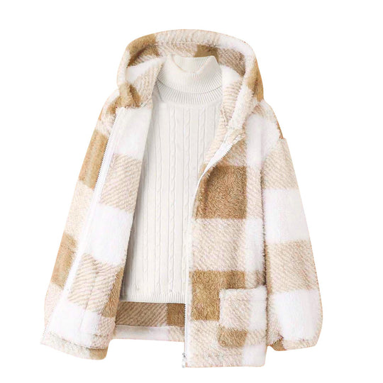 Damen Fleecejacke mit kariertem Muster und praktischen Taschen EB