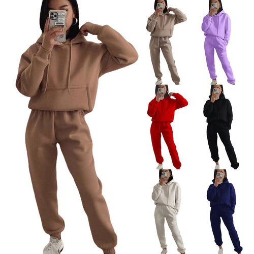 Damen nan kuscheliger Oversize-Kapuzenpullover und Highwaist-Jogginghose Set EB