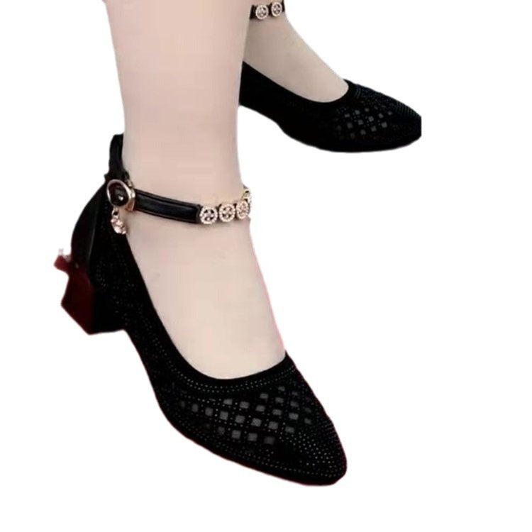Damen elegante Ballerinas mit modischem Riemen und komfortablem Blockabsatz EB