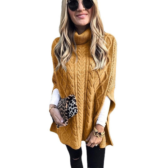 Damen Strickponcho mit hohem Kragen EB