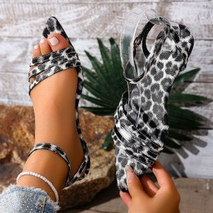 Damen flexible Riemchen-Sandalen mit animalischem Muster EB