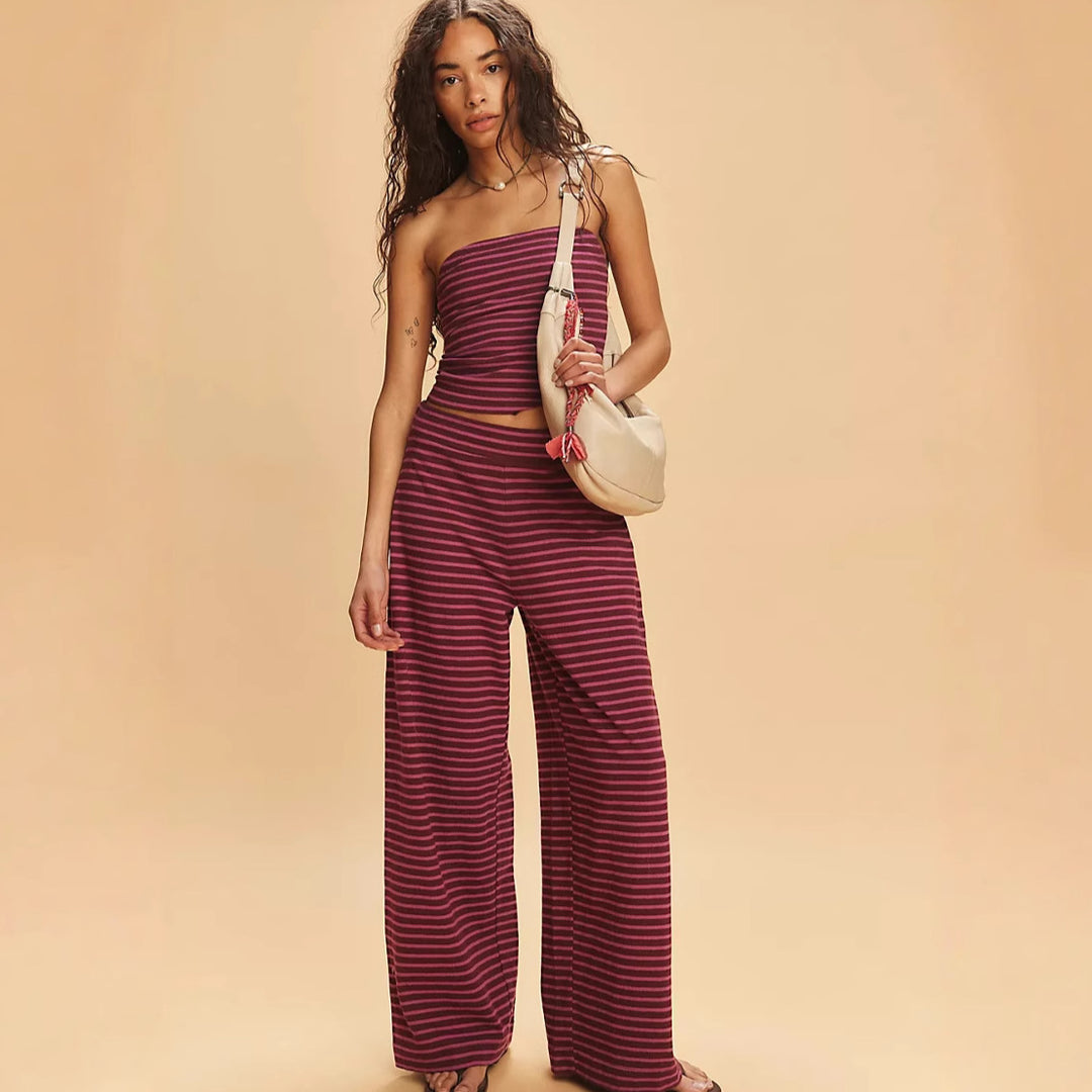 Damen lässiges Oberteil und weite Palazzo-Hose Set EB