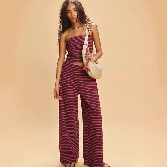 Damen lässiges Oberteil und weite Palazzo-Hose Set EB