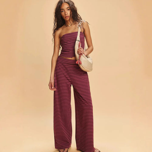 Damen lässiges Oberteil und weite Palazzo-Hose Set EB