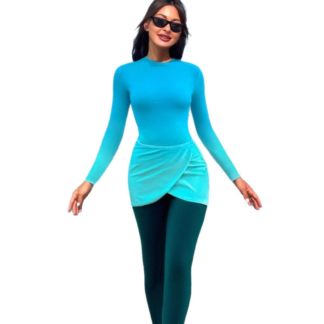 Damen Modischer Langarm-Schwimmanzug mit Wickelrock EB