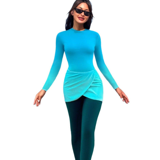 Damen Modischer Langarm-Schwimmanzug mit Wickelrock EB