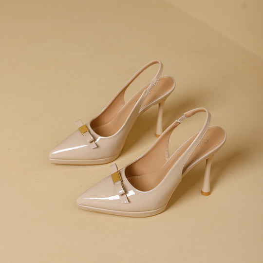 Damen Slingback-High-Heels mit glänzender Oberfläche und eleganter Schnalle EB
