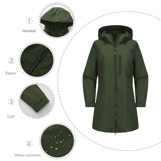 Damen modische Regenjacke mit Kapuze und praktischen Taschen EB
