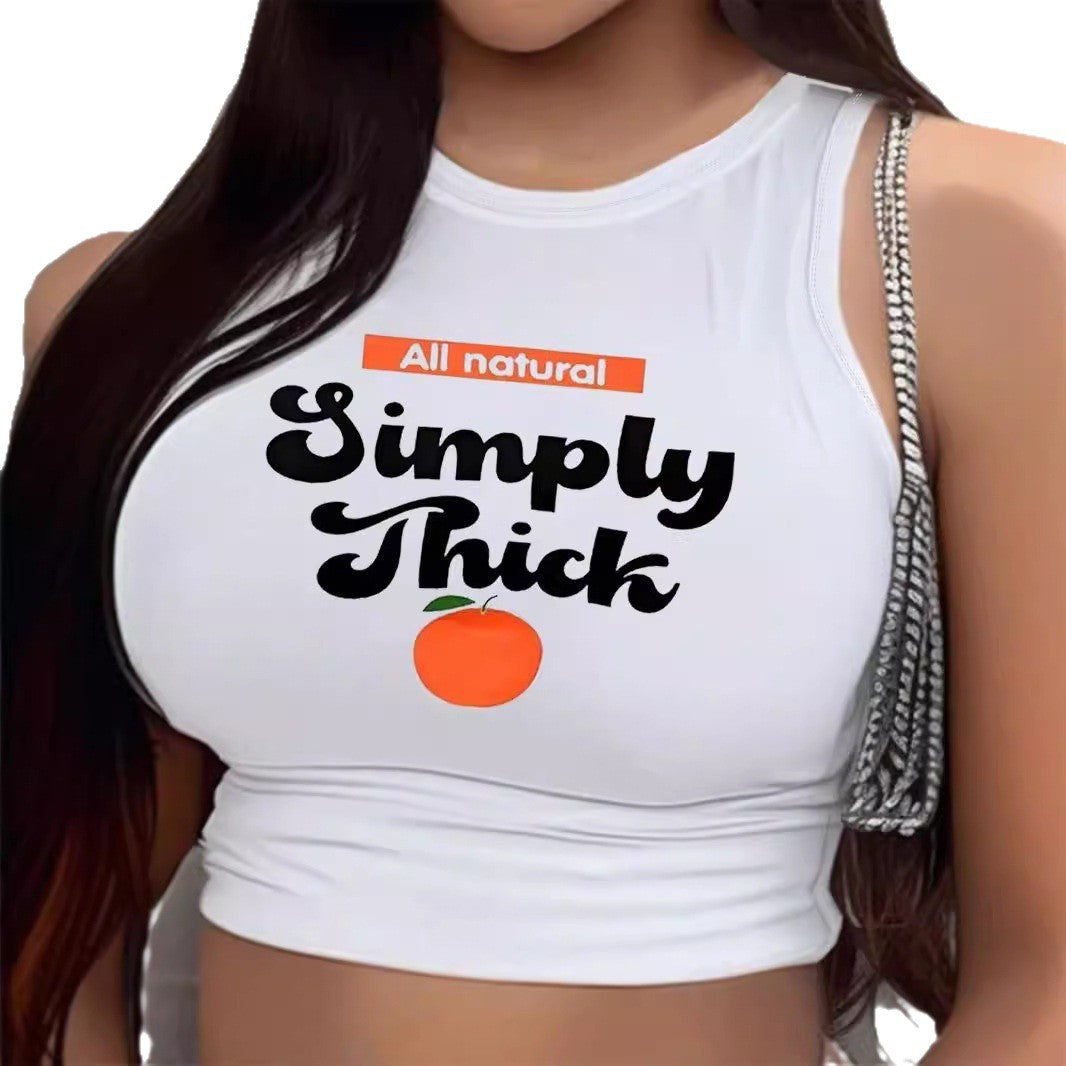 Damen Crop-Top mit modernem Grafikdruck und trendiger Schnalle EB