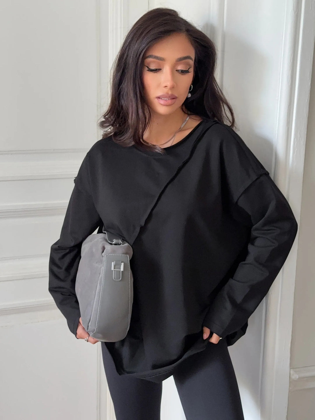 Damen Oversized Longsleeve mit schräger Naht und überschnittenen Schultern EB