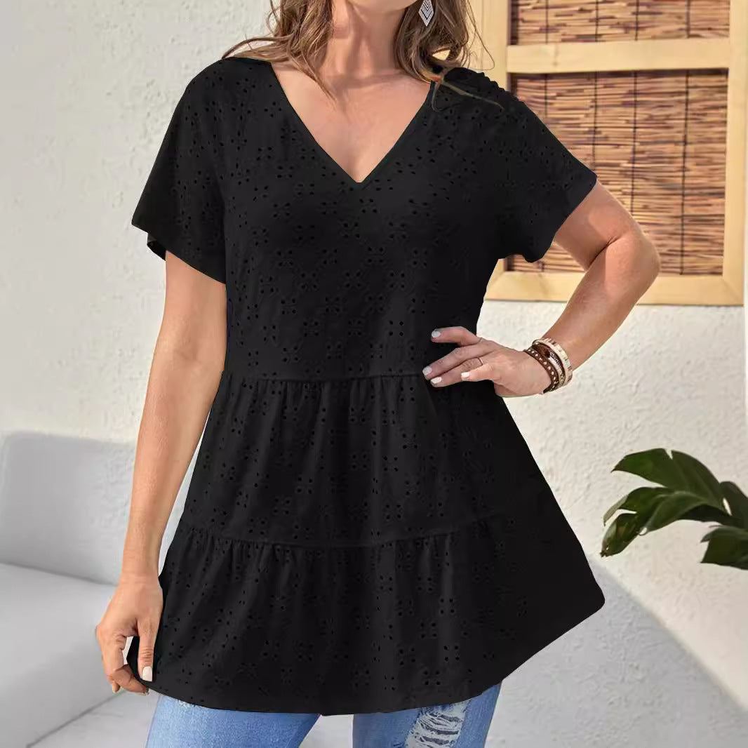 Damen Oberteil mit V-Ausschnitt und Rüschendesign EB