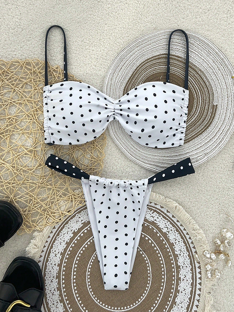 Damen Bandeau-Bikini mit auffälligem Punktenmuster EB