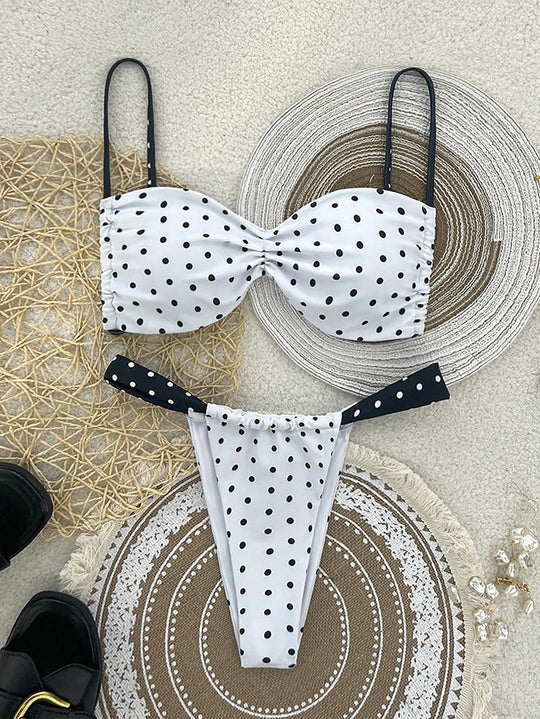 Damen Bandeau-Bikini mit auffälligem Punktenmuster EB