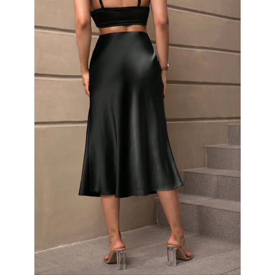 Damen A-Linien Rock aus glänzendem Satin mit hohem Bund EB