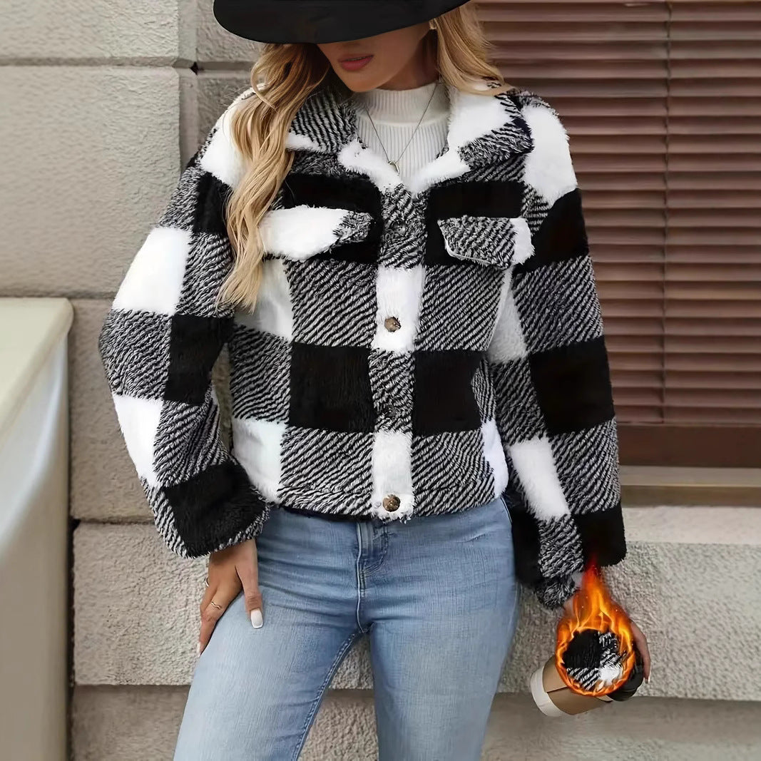 Damen Plüsch-Cool-Freizejacke im Karomuster EB