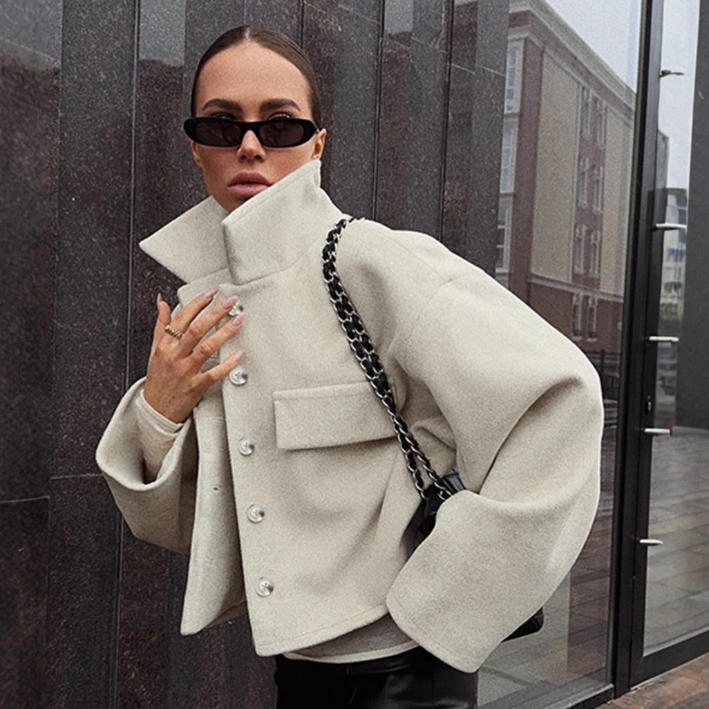 Damen Oversized Wolljacke mit Knopfleiste und praktischen Taschen EB