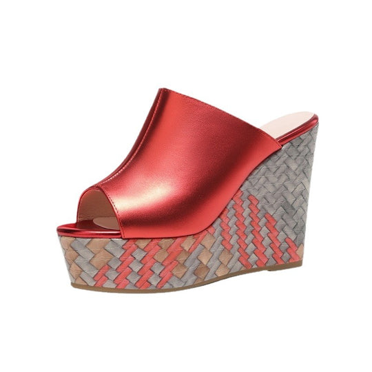 Damen Wedge-Sandaletten mit kreativem geflochtenem Absatz und elegantem Obermaterial EB