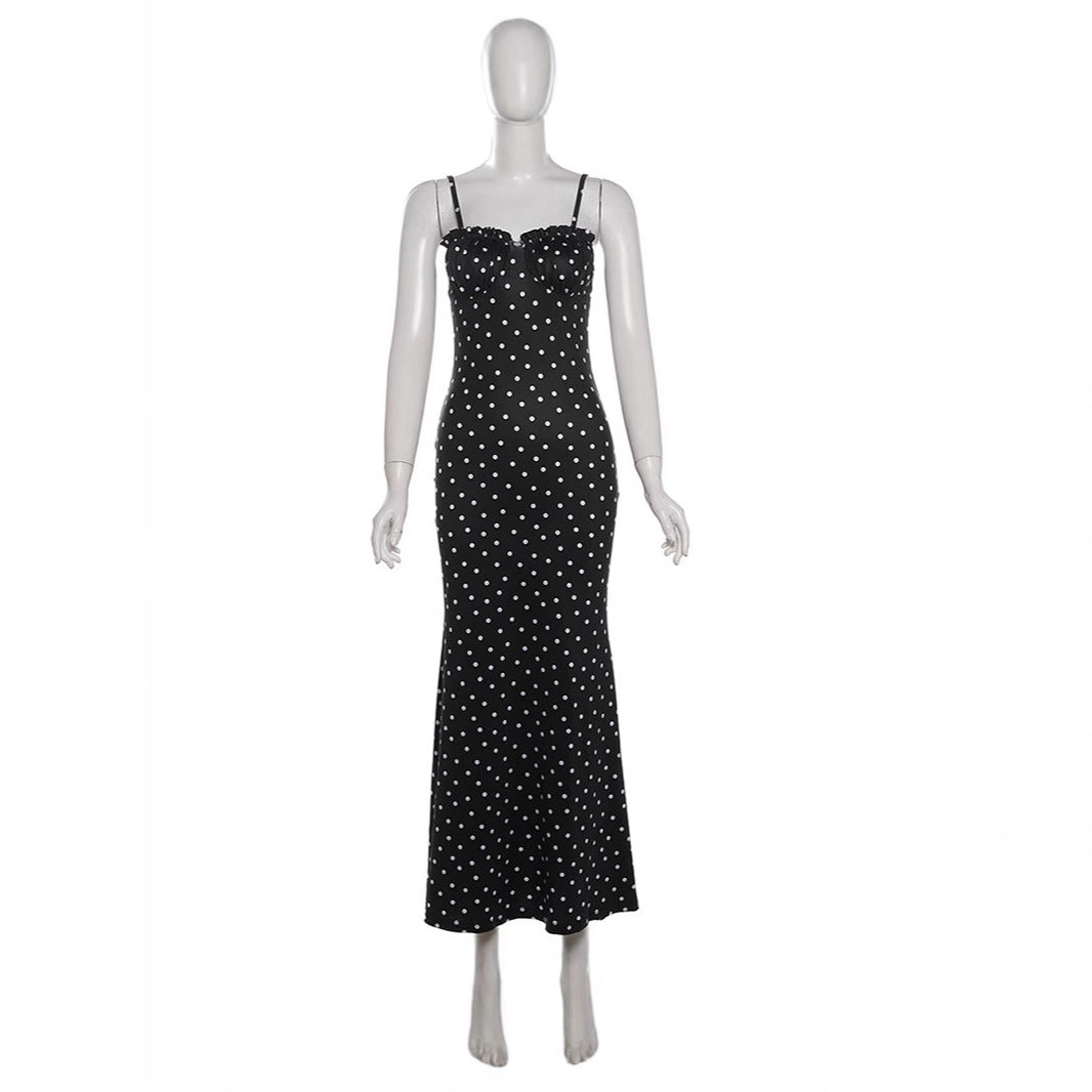 Damen Maxikleid mit Rüschen und Punkten EB