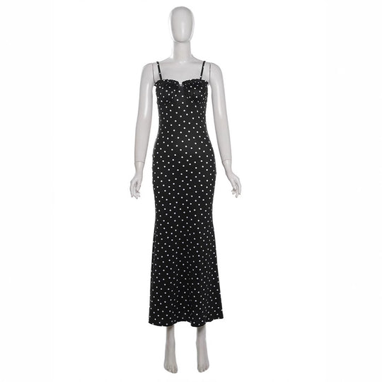 Damen Maxikleid mit Rüschen und Punkten EB
