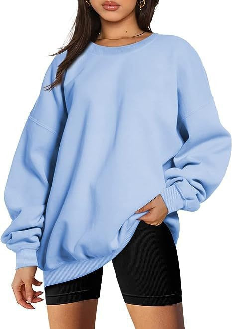 Damen nan extralanger Oversize-Sweatpullover mit Ballonärmeln, geripptem Saum und angerauter Innenseite EB