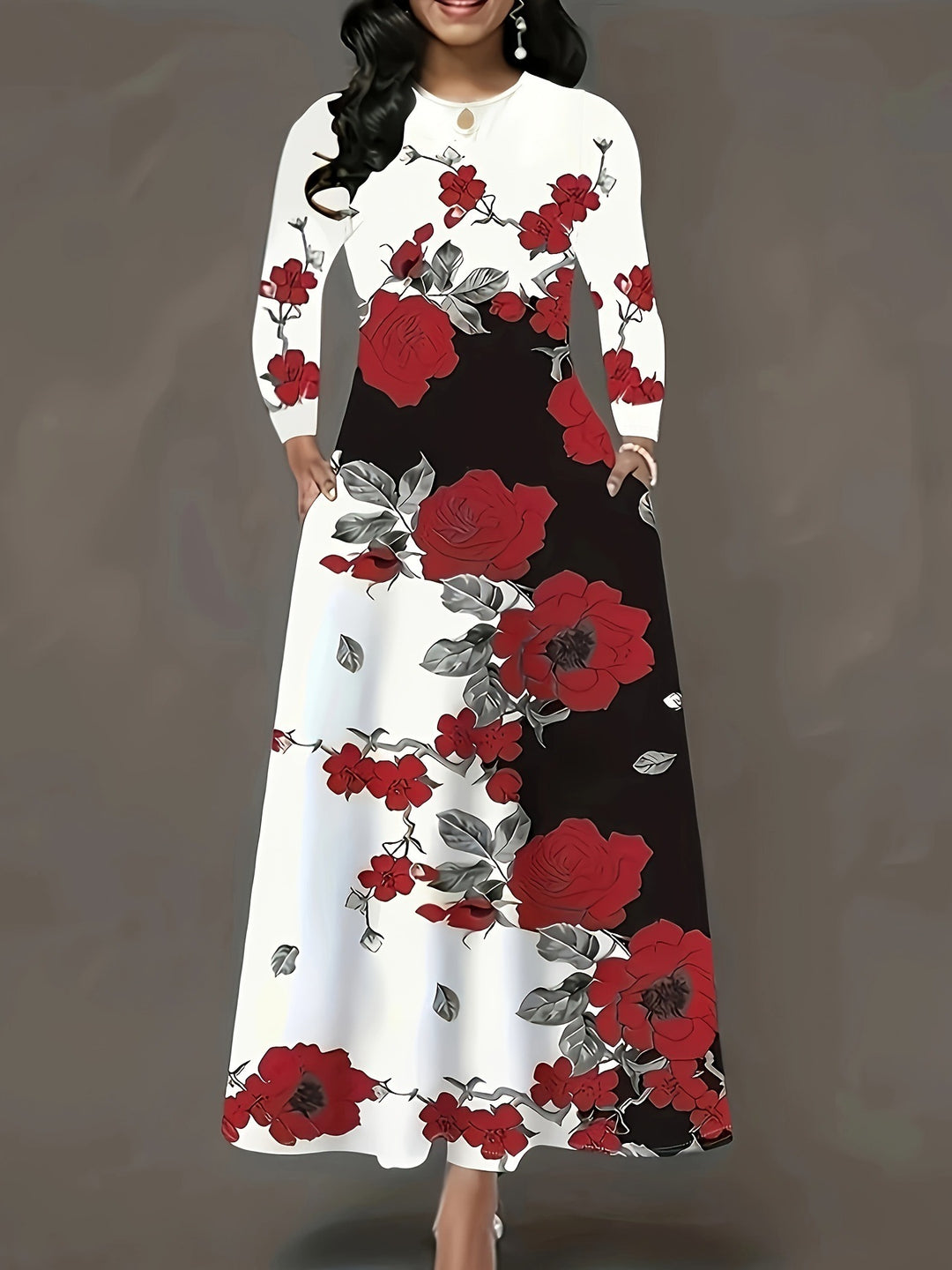 Damen Maxikleid mit floralem Design und praktischen Taschen EB