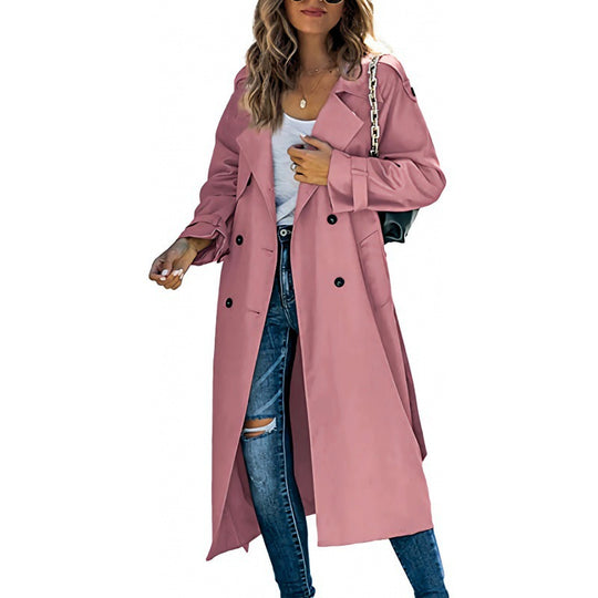 Damen eleganter Trenchcoat mit doppelt Reihe Knopfverschluss und Taillengürtel EB