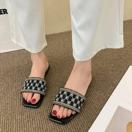 Damen elegante Badeslipper mit glamourösem Schmuckdetail EB