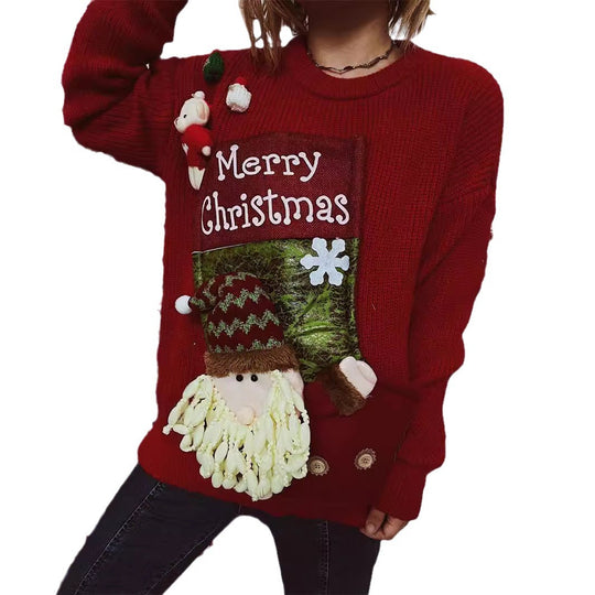 Damen Weihnachts-Pullover mit festlichem Design und 3D-Applikationen EB