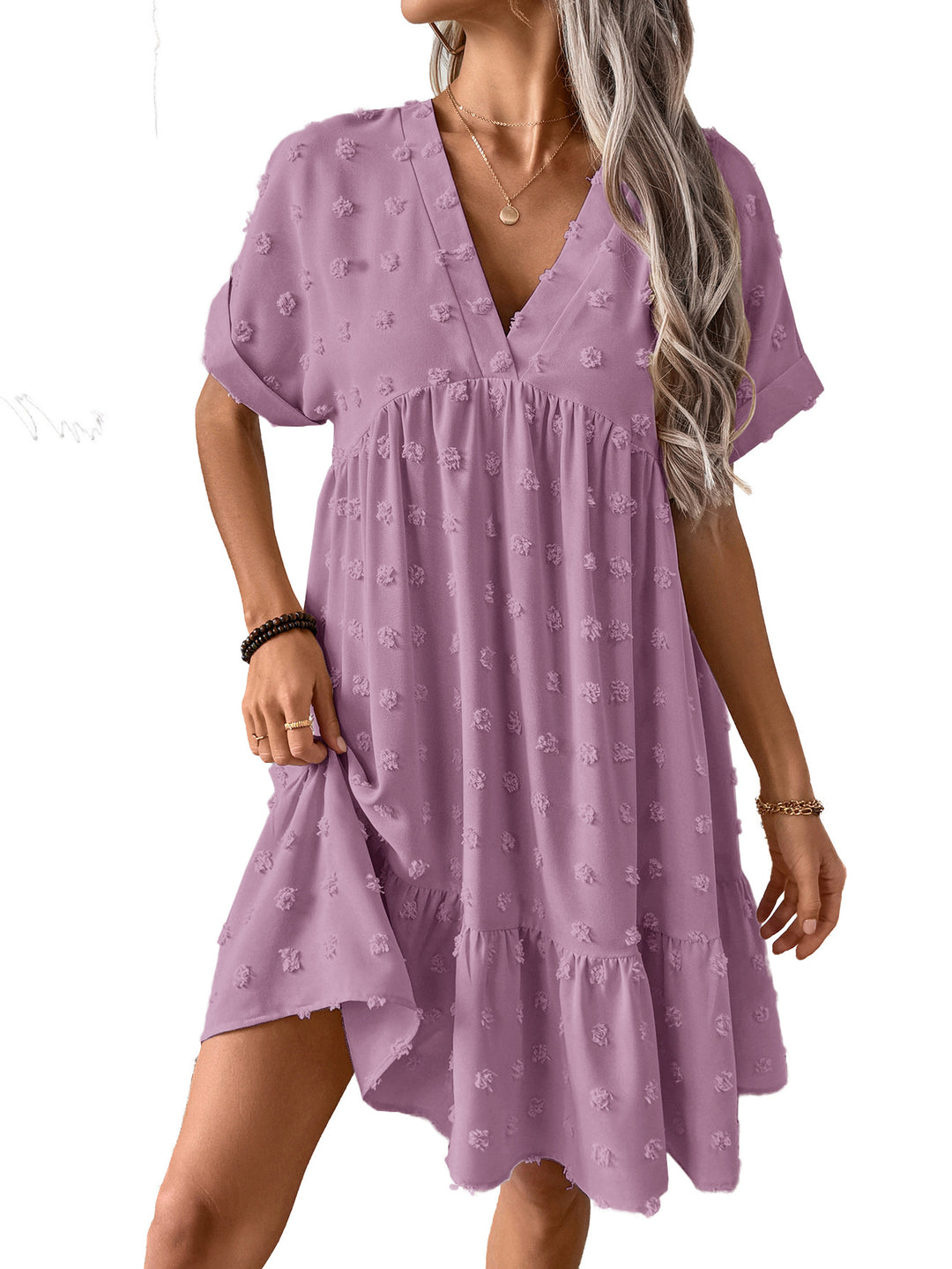 Damen Verspieltes Sommerkleid mit V-Ausschnitt und Rüschensaum EB