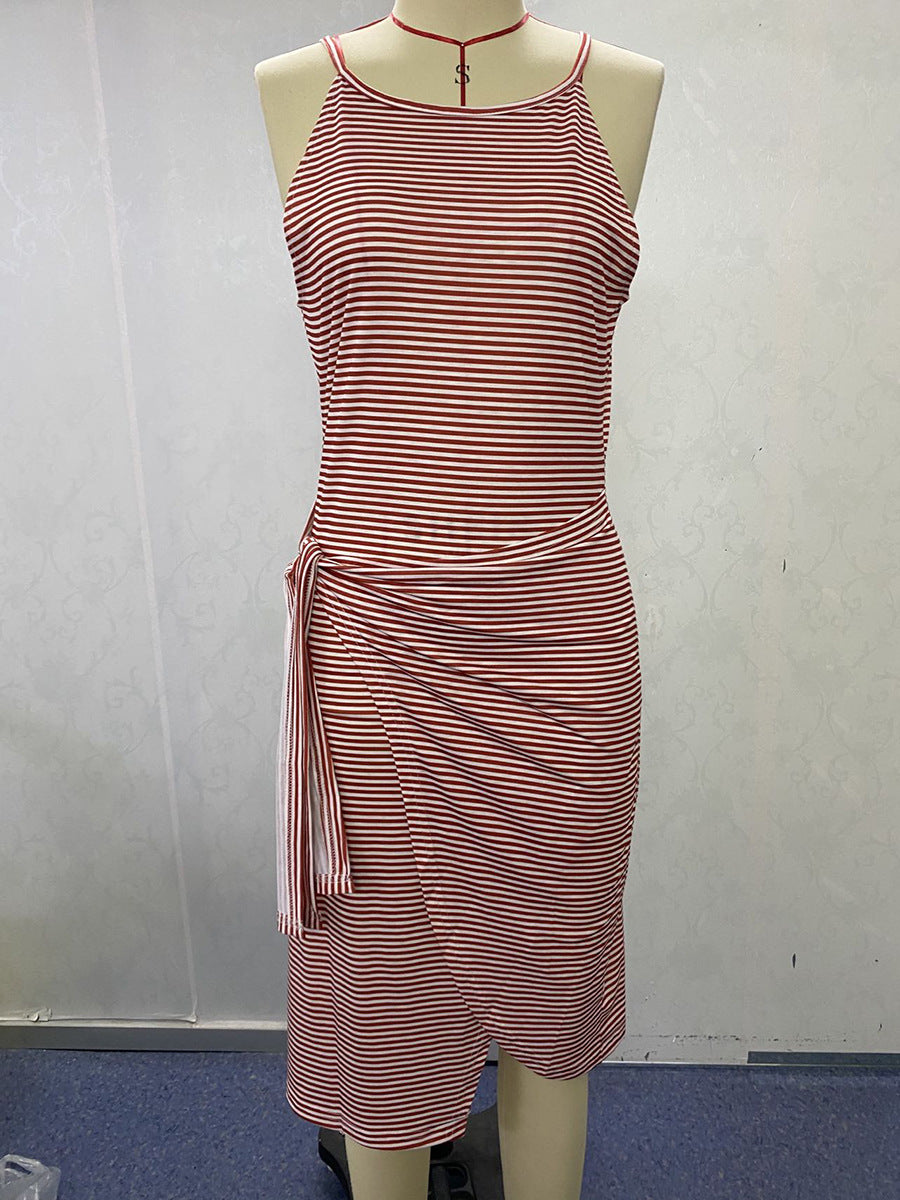 Damen Wickelkleid mit auffälligem Streifenmuster und taillierter Silhouette EB