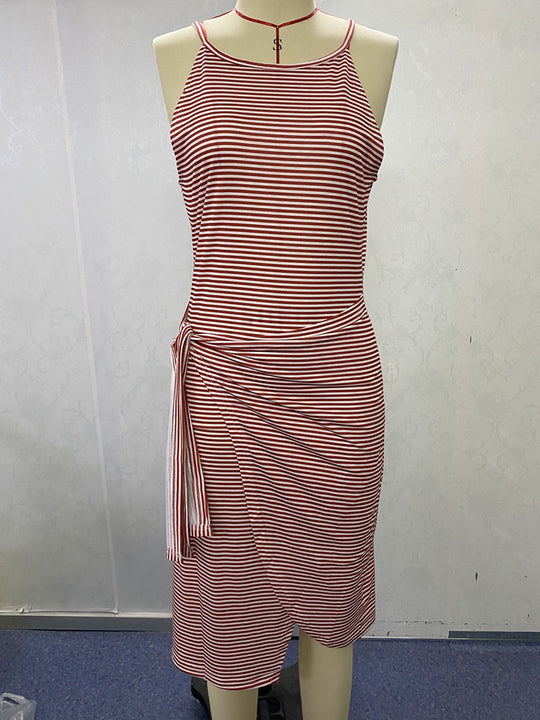 Damen Wickelkleid mit auffälligem Streifenmuster und taillierter Silhouette EB