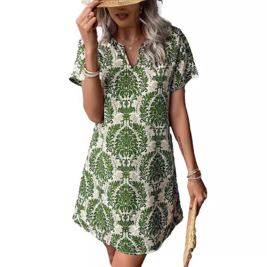 Damen Casual Kleid mit floralen Mustern und einem eleganten V-Ausschnitt EB