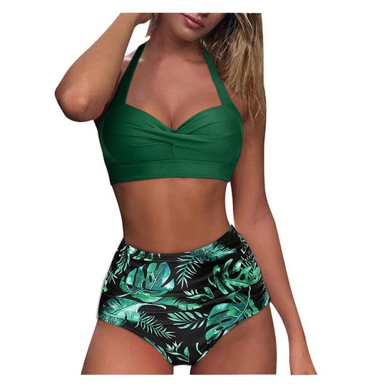 Damen Hochtaillierter Karobikini mit gerafftem Oberteil EB