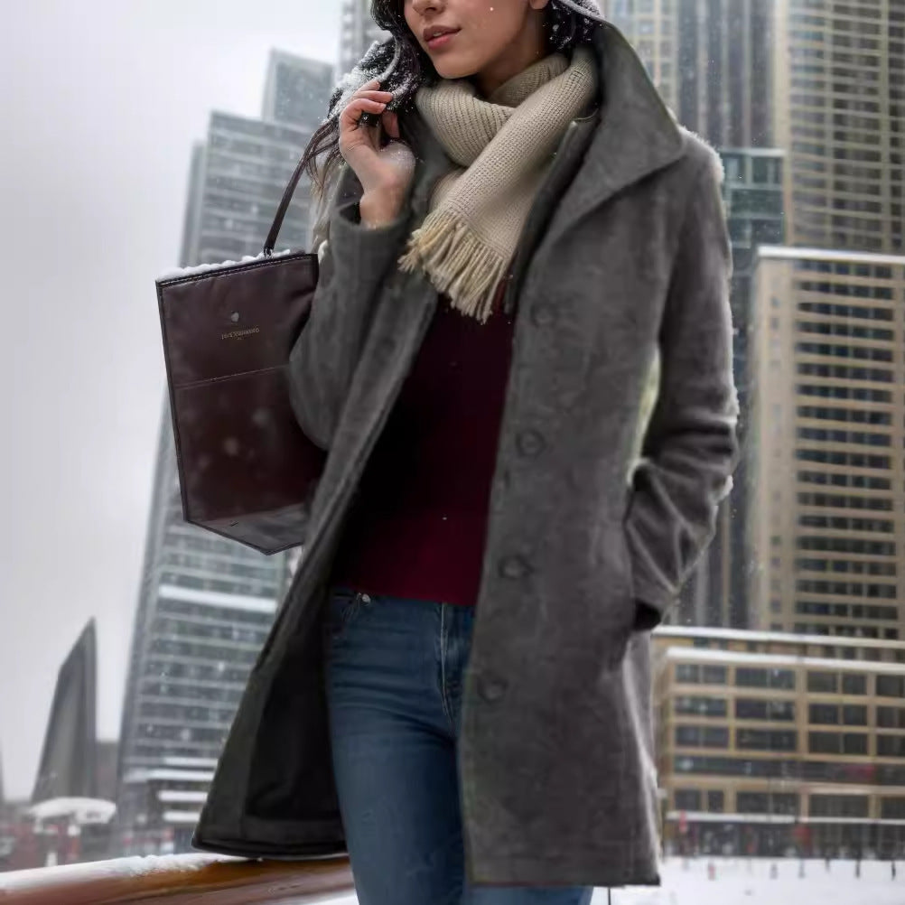 Damen Elegante Wollmantel mit modernen Knopfdetails EB