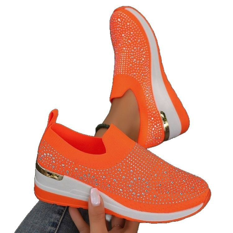 Damen  Strick Slip-On Sneaker mit funkelndem Strassbesatz, elastischem Einstieg und dämpfender Plateausohle EB