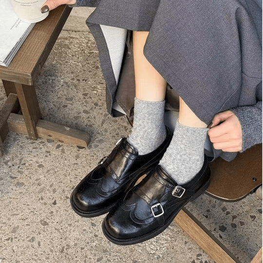Damen Elegante Mokassins mit modischen Schnallen und feinem Leder EB