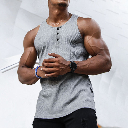 Herren Ärmelloses Sport-Tanktop mit Knopfleiste und atmungsaktivem Gewebe EB