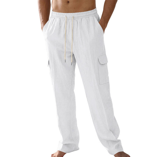 Herren Cargo-Strandhose aus Leinenmix mit elastischem Bund und Kordelzug EB