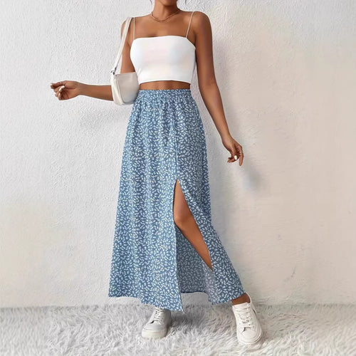 Damen Maxirock mit elegantem Schlitz und floralem Muster EB