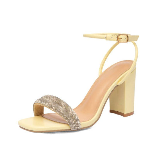 Damen Elegante Sandalen mit funkelndem Riemen und breitem Absatz EB