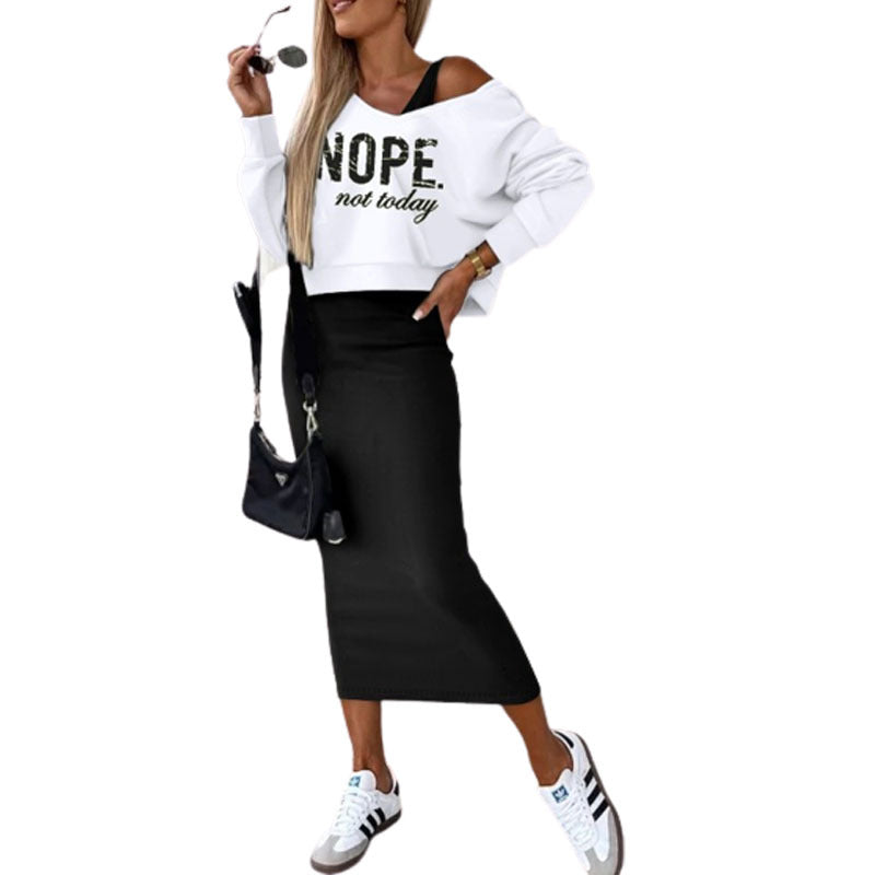 Damen lässiges Set aus cropped Pullover und figurbetonendem Midi-Rock EB