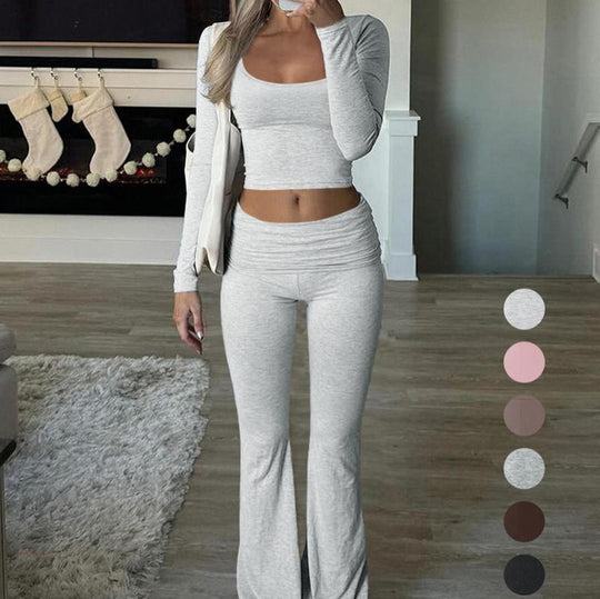 Damen Sportliches Set mit langärmligem Oberteil und weiter Hose EB