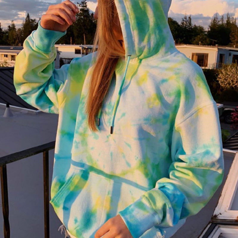 Damen Kapuzenpullover aus kuscheligem Material mit Batikdesign EB