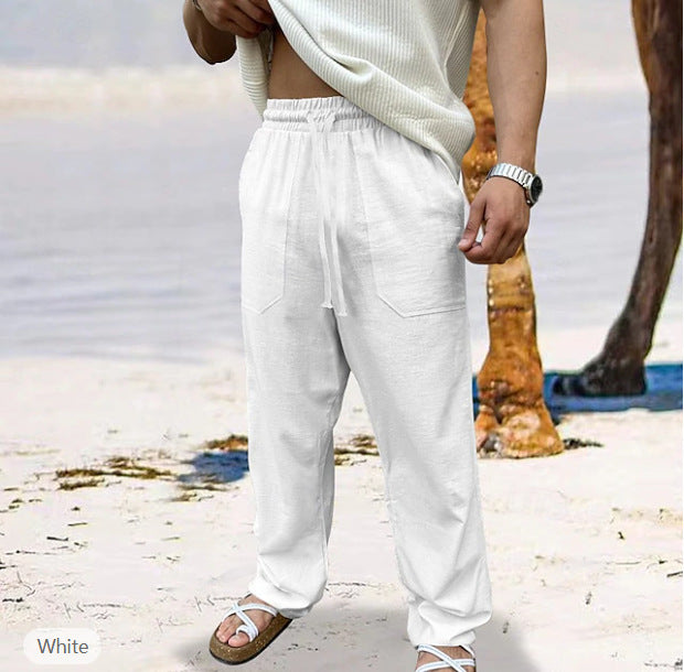 Herren nan lässige Leinen-Joggerhose mit elastischem Tunnelzug, aufgesetzten Taschen und konischer Silhouette EB
