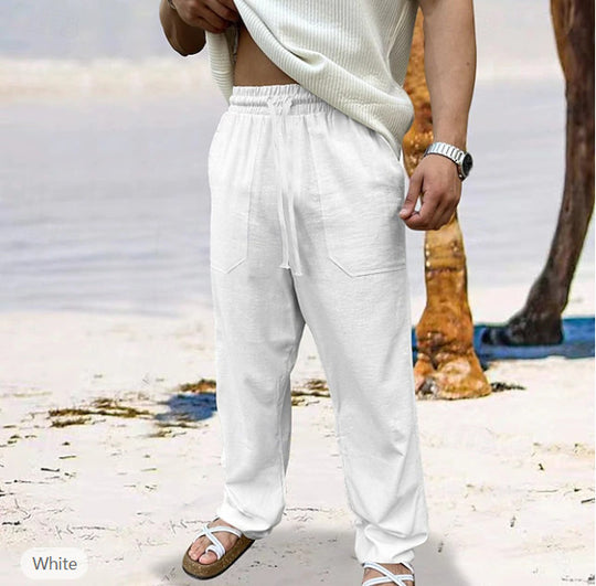 Herren nan lässige Leinen-Joggerhose mit elastischem Tunnelzug, aufgesetzten Taschen und konischer Silhouette EB